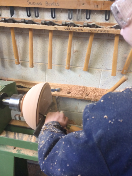 Wood Turning a bowl in Scoil Pol Kilfinane